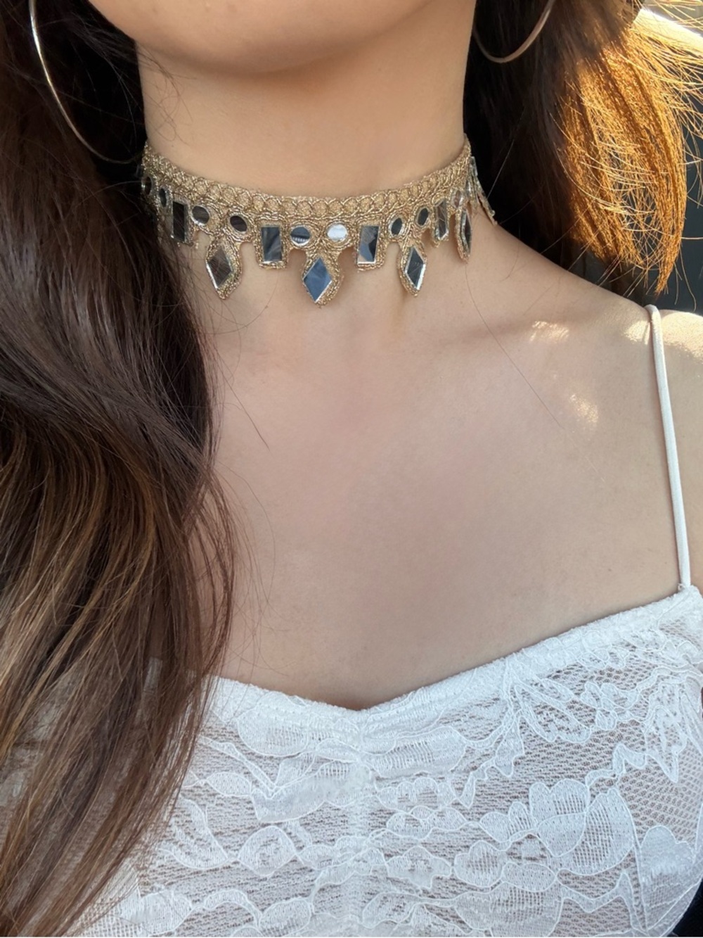 Gold Mirror Embellished Choker Necklace - Brand